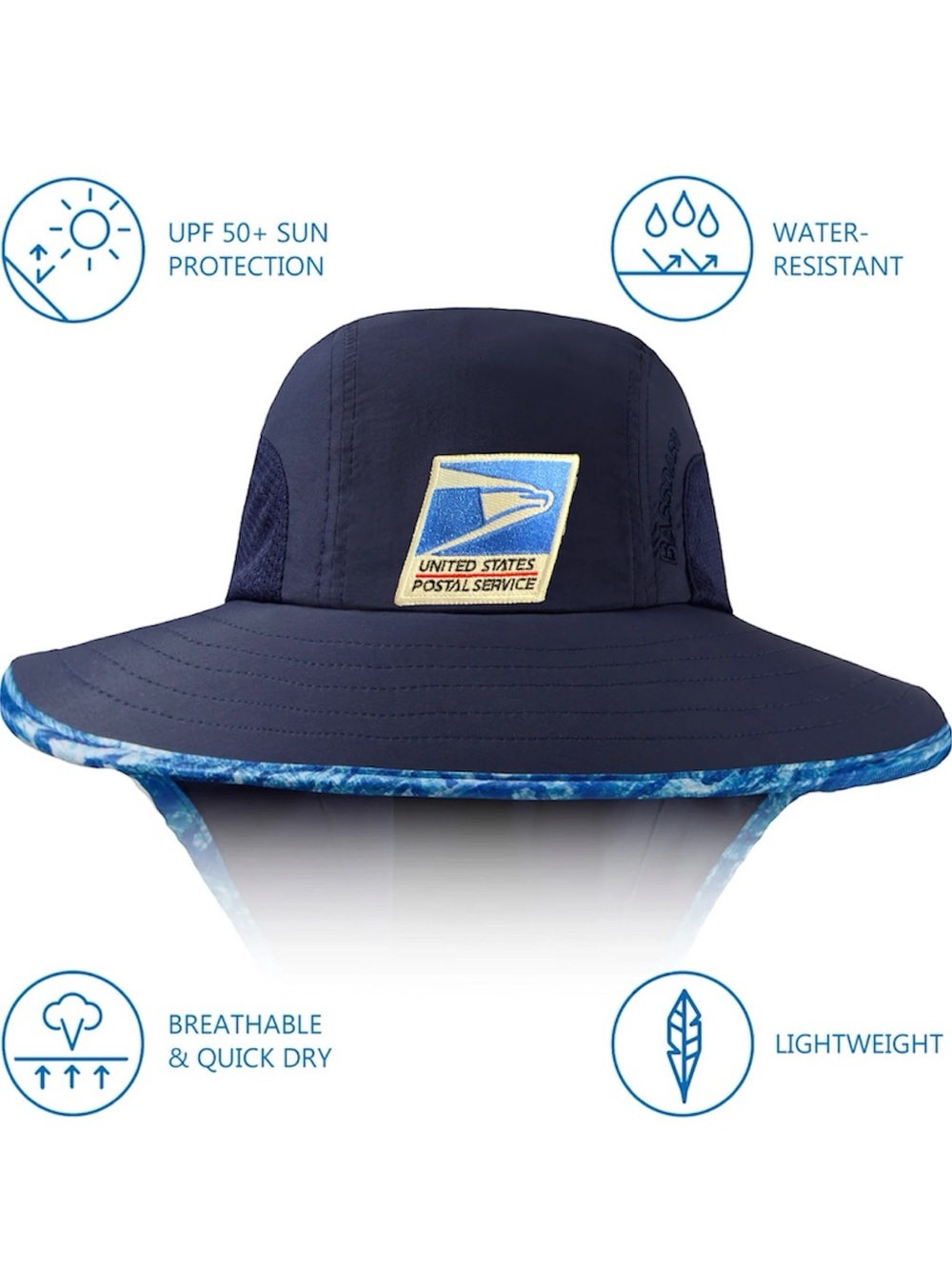 BassDash United States Postal Service Navy Sun Hat with Blue Trim with Neck Flap